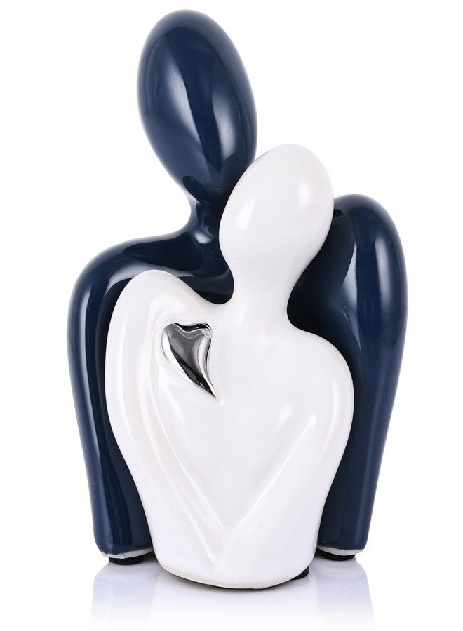 oliruim Mini Couple Ceramic Small Statue, Romantic Couple Figurine for Home Decor, Tv Stand, Living Room Nick nacks, Dresser for Bedroom, Shelves, Valentine, Items for Wedding Decor (Blue White and Silver) - Image 1